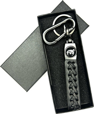 FLAMBE tvs Black Leather Design Belt Keychain Key Chain