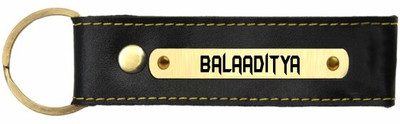 SY Gifts Balaaditya Name Black Leather Keychain Key Chain