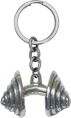 AFH Dumbbell Muscle Body Build Barbell Gym Fitness Silver Keychain for Gifting Key Chain