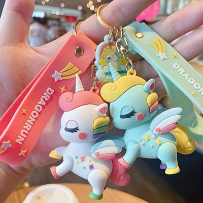 K C Unicorn Cute 3D Silicone Keychain & Charm (white Green) 2pcs Key Chain