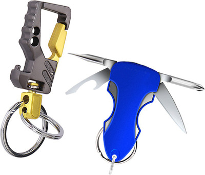 StealODeal Grey Metal Bottle Opener with Blue Multi-Tool Key Chain