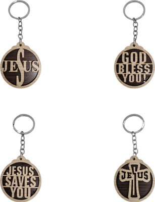 BLESSINGS Set Of 4 Wooden Jesus Message Key Chain