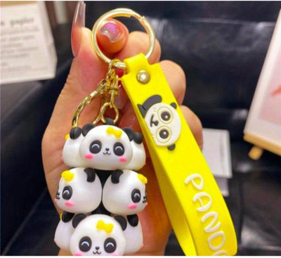 SRG Cute PVC Multiple Face Yellow Panda Keychain (Strap | Charm) with hook Key Chain
