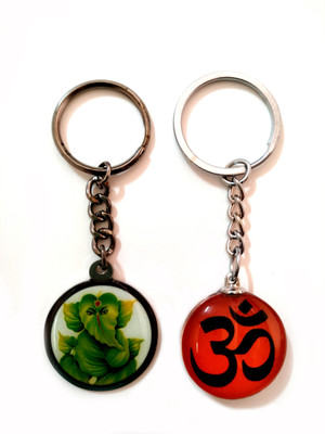 Meeko.com Keychain-OM Glass With Leaf Ganesha Key Chain Key Chain