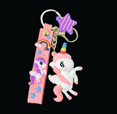 SHRI JI Rubber Flying Unicorn Keychain with Strap Baby Pink Key Chain