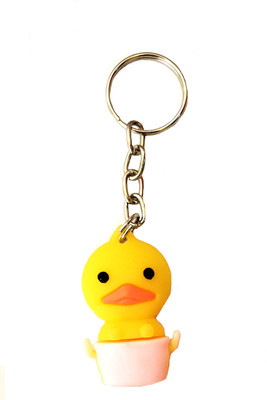 ShopTalk cute Mini Duck sitting in basket rubber Key Chain