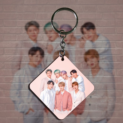 Niki Enterprises BTS Pink Cute Group Keychain ( Set of 1 Keychain with 7 Free Stickers ) Key Chain