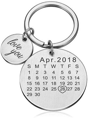 Myurawells Personalized Calendar keychain,Date Highlighted with a Heart Key Chain