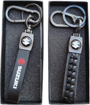 JNV Black Leather Keychain Compatible With SUZUKI Swift | Breeza Car | Pack Of 2 Key Chain