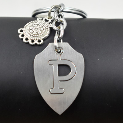 AFH English Alphabet P Letter Initial Floral Charms Keychain for Men and Women Key Chain
