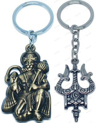 kd collections KD-641-224G Hanuman Keychain & Shiva Shankar Mahadev Trishul Keychain Combo Key Chain