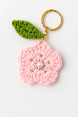 Mirha's Touch Handmade Crochet Cherry Blossom | Keychain for Bike, Scooty, Car, Handbag Key Chain