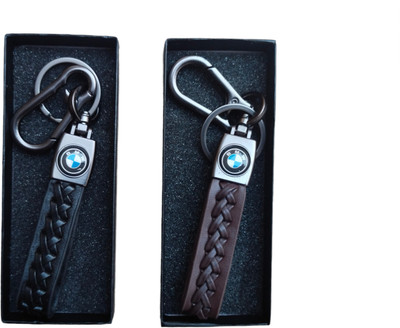 JNV Black And Brown Leather Keychain Compatible With BMW Car Key Chain