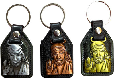 JniL Gold metal Lord Sai baba keyring with Black Leather for men & women Key Chain