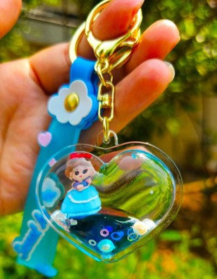 OFM Beautiful Heart Shape-Floating Girl - Buckle & Ring Transparent- Blue Shade Key Chain