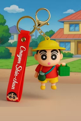 World Gift Mart Cute Crayon Shinchan Keychain with Red Strap | Anime Cartoon Bag Key Chain