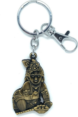 Get Fatang Ladoo Bal Krishna Dual Sided Keychain for Car,Bikeand Home Keys(BrassAntique) Key Chain