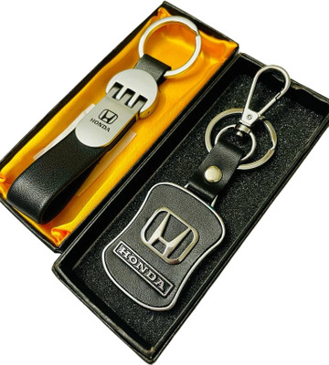 GKM Premium Honda Car three cut design with strap hook combo set keychain Key Chain