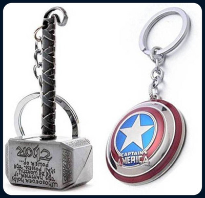 GIKH Combo Pack of Superhero Thor and Captain America Shield-Keychain Key Chain