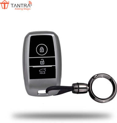 SIAGO TPU Key Cover and Round Keychain Compatible for Kia Sonet | Carens | 3 Button Key Chain