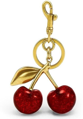 Mistazzo Sparkling Cherry Keychain with Golden Leaf – Cute Bag & Purse Charm Gift Key Chain