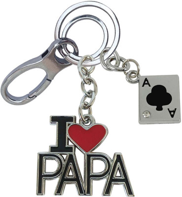 HANDSOME ISK Excellent Quality I Love Papa With Playing Desk Card Locking Lock Key Chain