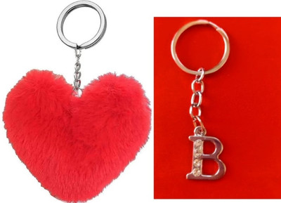 ROYALSHOP Alphabet b letter name & red heart dil pom pom key ring for girls pom pom teddy Key Chain