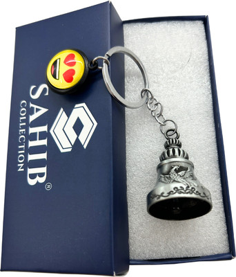 Sahib Collection Guardian Bell Keychain Tibetan Bell with Eyes Heart Smiley Grey Updated Pack1 Key Chain