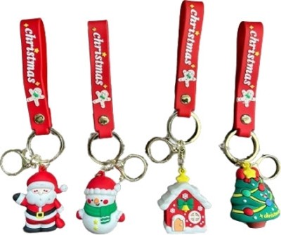 FunkyMart Rubber Christmas papa Santa Claus with Gift Key Chain Key Chain