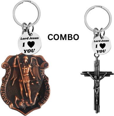 The Men Gift Double-Sided Saint Michael Keychain – Jesus Christ Key Ring Medal Com644-670 Key Chain