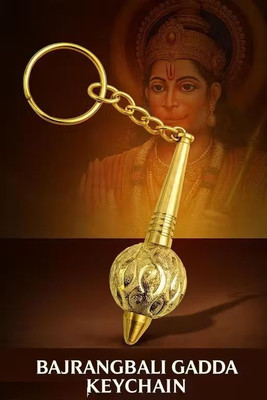 World Gift Mart Premium Gold Plated Bajrangbali Gadda Keychain | Stylish Hanuman Ji Keyring Key Chain