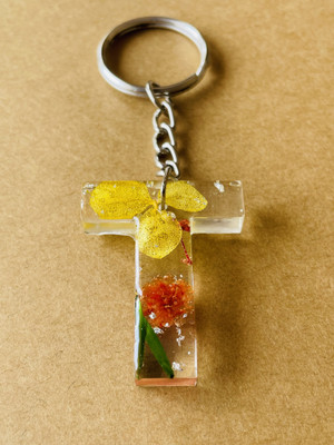 crafcan Resin Letter T Keychain | Real Flowers preserved in resin to last forever. Key Chain