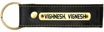 SY Gifts Vighnesh, Vignesh Name Black Leather Keychain Key Chain