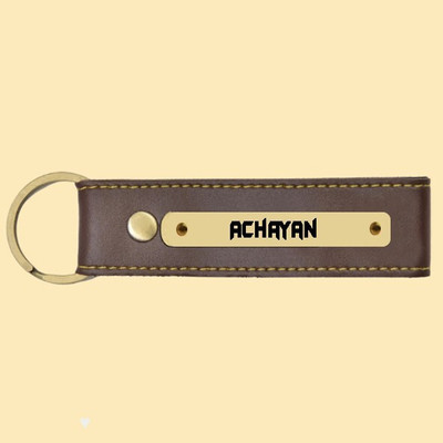 SY Gifts Achayan Name Brown Artificial Leather Keychain Key Chain