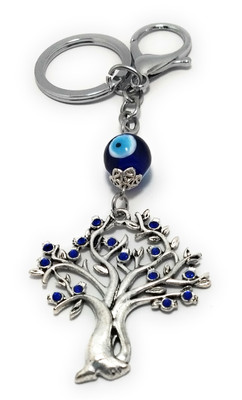 High Choice Tree Shape with Blue Evil Eye Good Luck Crystal Metal Key Chain