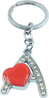 Key Era Alphabet A Red Heart Crystal Finish Key Chain