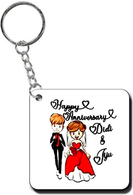 dk printing Happy anniversary didi and jiju printed cute woodan keychain Key Chain