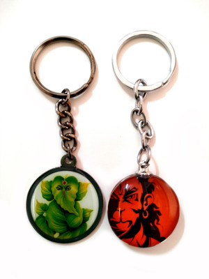 Meeko.com Keychain-Hanuman Glass With Leaf Ganesha Key Chain Key Chain
