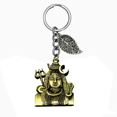 AFH Lord Shiva Bolebaba Mahadev Bronze Lucky Leaf Charm Key Chain for Men and Women Key Chain