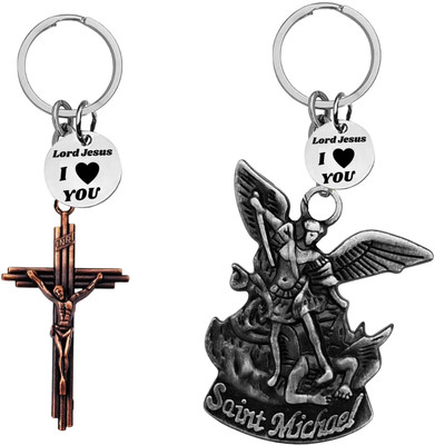 M Men Style Jesus cross & Saint Michael Archangel Keychains ShivkeyCom668-649 Key Chain