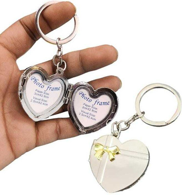 AMANVANI Cute Heart Couple Keychain Silver Heart Shape Double Photo Frame Metal Keyring Key Chain