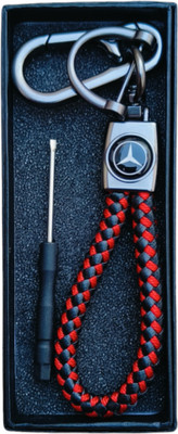 JNV Handwoven Leather Thread Keychain Compatible With Mercedes Car (Black And Red)) Key Chain