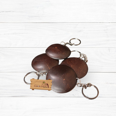 Coco Land Coconut Shell Raw Keychain 50 mm Dia Glossy Polished /Custom Keychain Pack of 4 Key Chain