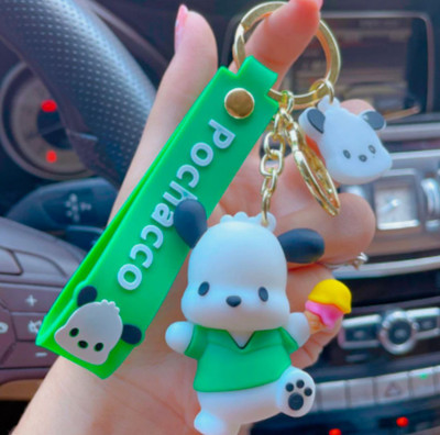 SRG Cute Dog Pvc Keychain with Strap & Dog Charm | Pochacco (Green) Key Chain