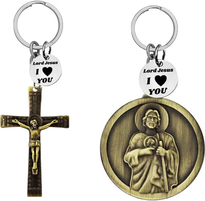 The Men Gift Jesus cross & Saint Keychains with ‘Lord Jesus I Love You’ Charm Com666-630 Key Chain