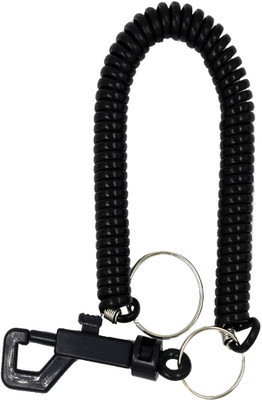 AFH Spiral Plastic Key Chain Black with Stretchable String Clip Holder Key Chain Key Chain