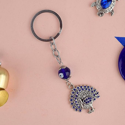 Satvik 1 Pc Aura Evil Eye Peacock Keychain Elegant Protection, Anti-Rust Key Ring Key Chain