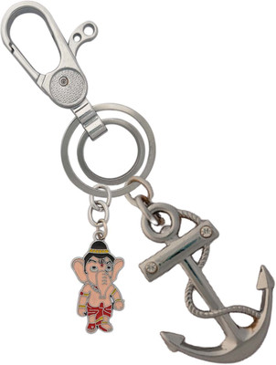 SHOKY LOOKS Anchor & Rope Design Stainless Steel With Cute Mini Ganesha Locking Lock Key Chain