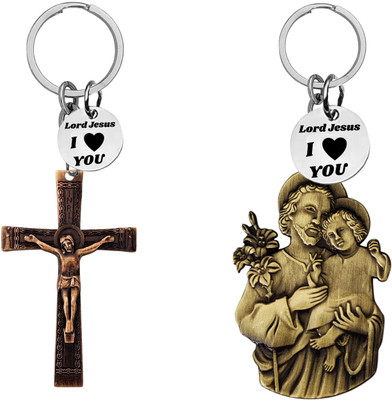 The Men Gift Jesus cross and Saint Joseph with Child Jesus Keychains Com665-636 Key Chain