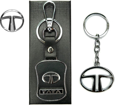 SHAHE Tata Car Leather Keychain Steel Logo Keychain Pack Of 2 Key Chain